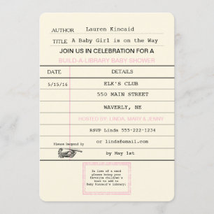 Convite Chá do Livro da Biblioteca da Baby Girl Vintage