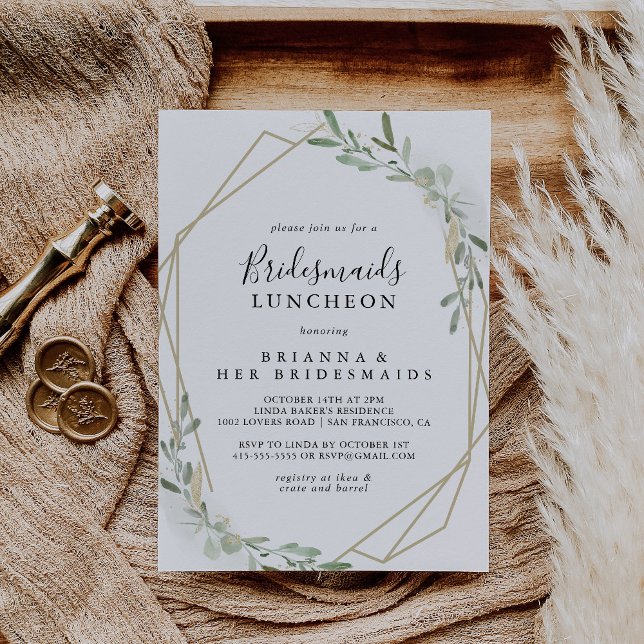 Convite Chá do Luncheo Dourado Eucalyptus Bridesmaids (Criador carregado)