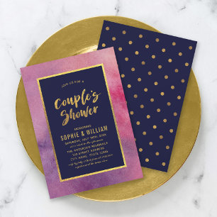 Convite Chá Dourado cor d'água rosa púrpura e Casal fal
