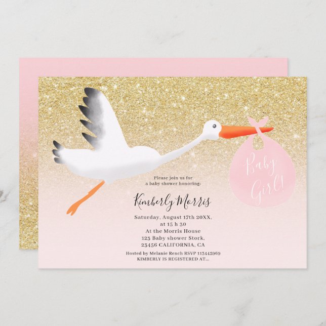 Convite Chá Dourado do bebé da ilustração do brilho da (Frente/Verso)