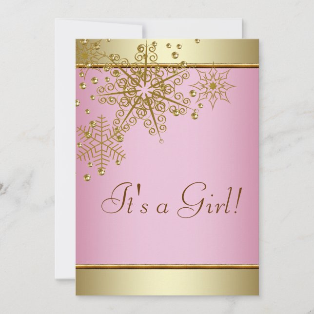 Convite Chá Dourado Elegante de Neve Floco de Neve (Frente)