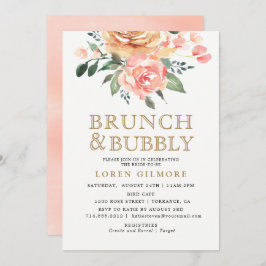 Convite Chá Dourado Peach Floral Bridal Brunt