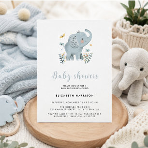 Convite Chá Elefante Azul Bebê Adorável