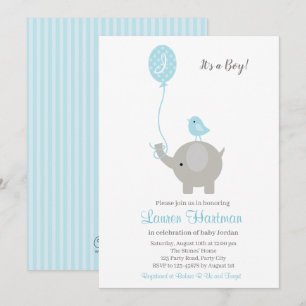 Convite Chá Elefante Baby Boy Invoca Balão