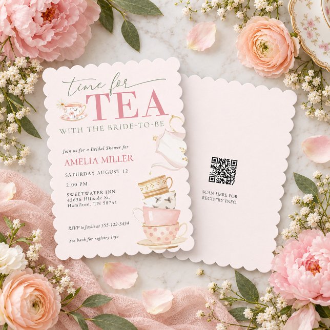 Convite Chá Elegante com o Chá de Bebê da Noiva  (Elegant Tea with the Bride-to-be Bridal Shower Invitation)