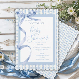 Convite Chá Elegante de Bebê Satin Azul