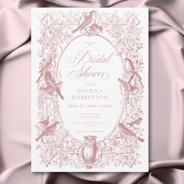 Convite Chá Elegante de Chinoiserie Natureza e Aves (Elegant Pink Chinoiserie Nature & Birds Shower Invitation)