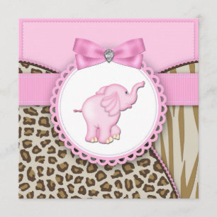 Convite Chá Elegante Elefante Rosa