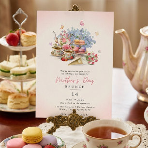Convite Chá Elegante Festa Floral Dia das Mães brunch