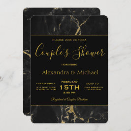 Convite Chá Elegante preto e Dourado mármore