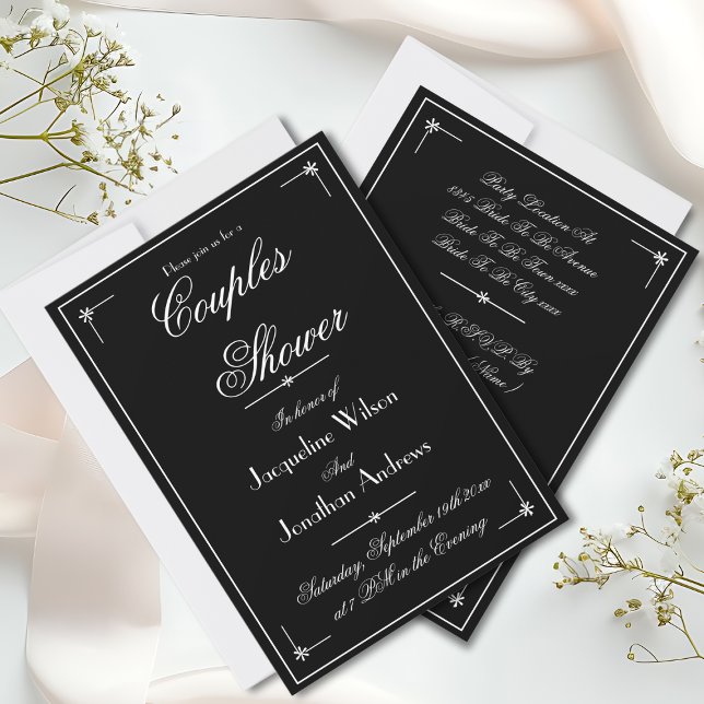 Convite Chá Elegante Tudo em Um Nome Data RSVP (Couples Shower - Elegant All In One, Personalized Name Date RSVP Invitation.)