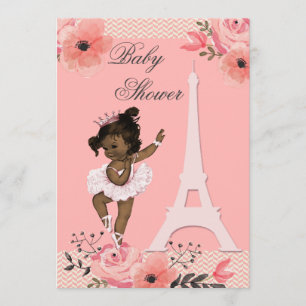 Convite Chá étnico da bailarina da torre Eiffel floral d