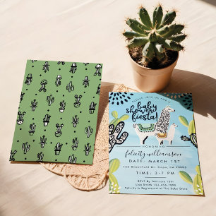 Convite Chá Fiesta de Cactus & Llama