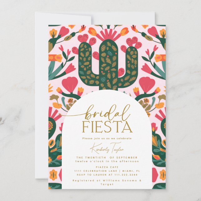 Convite Chá Fiesta Floral Bridal Fiesta Mexicano (Frente)