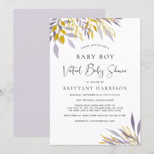 Convite Chá Floral Baby Boy Dourado da Lavanda Virtual