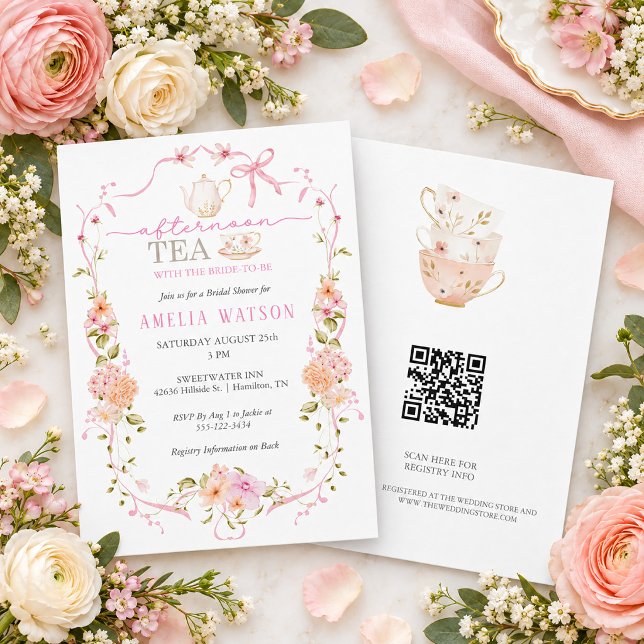 Convite Chá Floral com o Despedida de Solteira (Floral Tea with the Bride-to-be Bridal Shower Invitation)