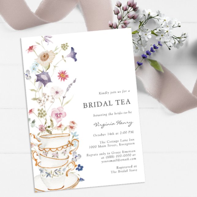Convite Chá Floral de Noiva (Wildflower Tea Party Bridal Shower Wedding Invitation by Painted Paperie)