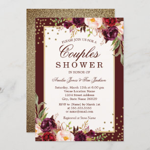 Convite Chá floral Dourado dos casais da faísca de