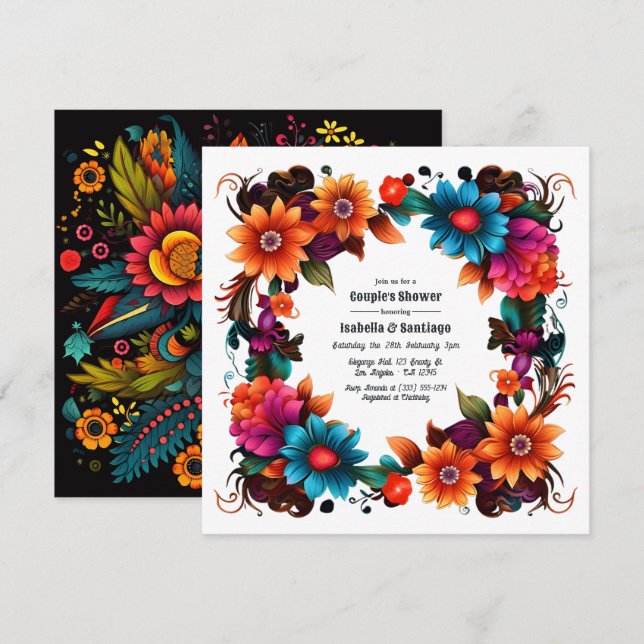 Convite Chá Floral Fiesta Mexicano Bold (Frente/Verso)