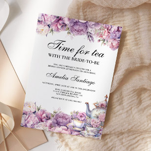 Convite Chá Floral Roxo Com Noiva Para Ser Chá de Noiva