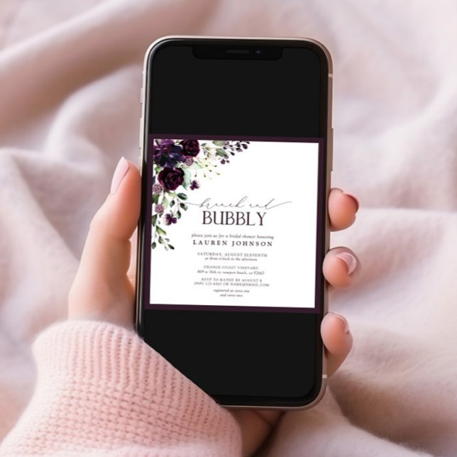 Convite Chá Floral Roxo de ameixa Elegante Brunch e Borrac (Criador carregado)