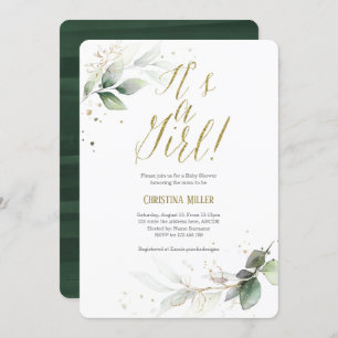 Convite Chá Greenery Baby Girl, Moderno, Aquarela