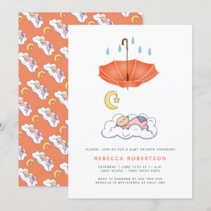 Convite chá guarda-chuva de corais de bebê dormindo