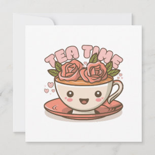 Convite Chá Hora Rosa Chá Kawaii
