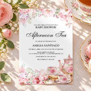 Convite Chá Infantil Floral Rosa Bege Baby Shower