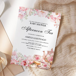 Convite Chá Infantil Floral Rosa Bege Baby Shower