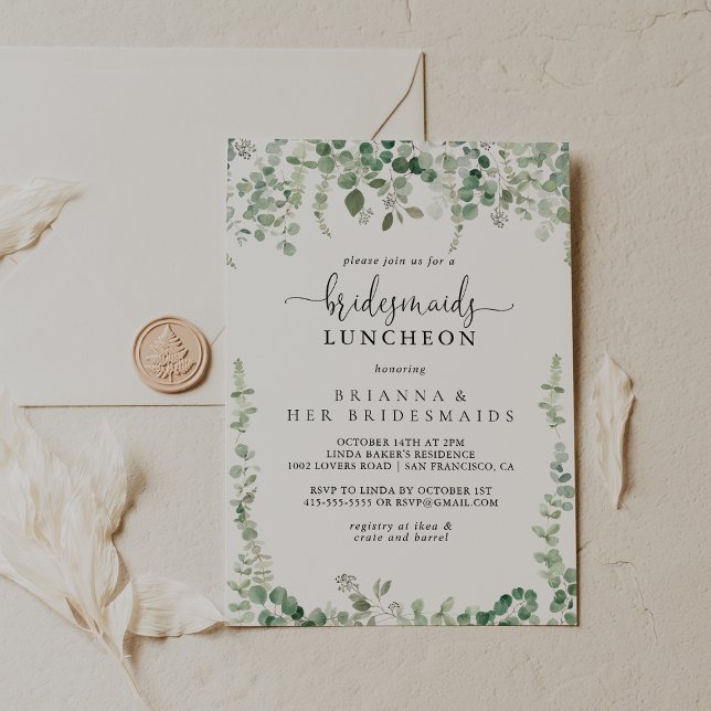 Convite Chá Lunchedo Eucalyptus Bridesmaids Verdes (Criador carregado)
