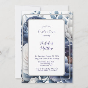 Convite Chá marinho Azul Peonies & White Roses Casais