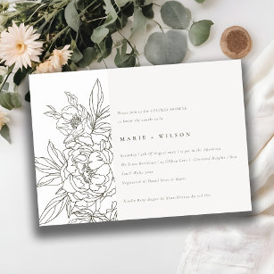 Convite Chá mínimo Elegante Brown Floral Sketts Casais