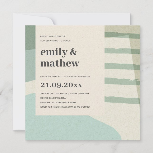 CONVITE CHÁ MODERNO ABSTRATO SOFT AQUA BLUE ART CASAIS (Frente)