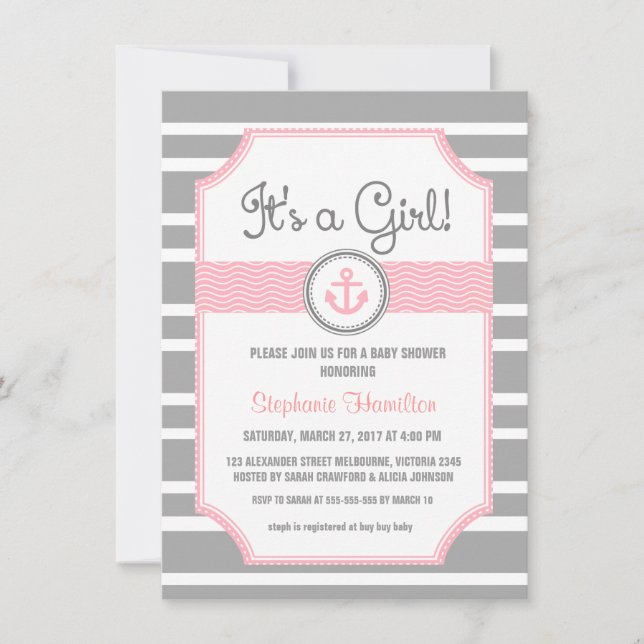 Convite Chá náutico do bebé da âncora do navio (Frente)