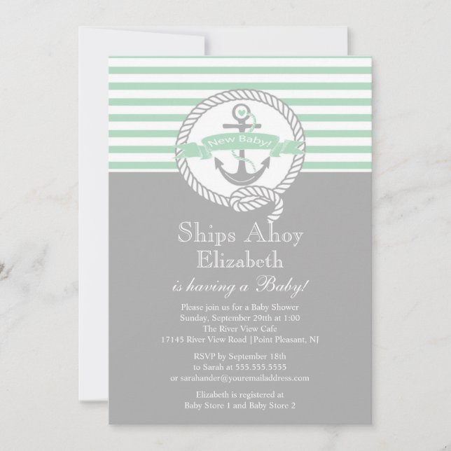 Convite Chá Náutico Náutico Náutico de Anchor Moderno (Frente)