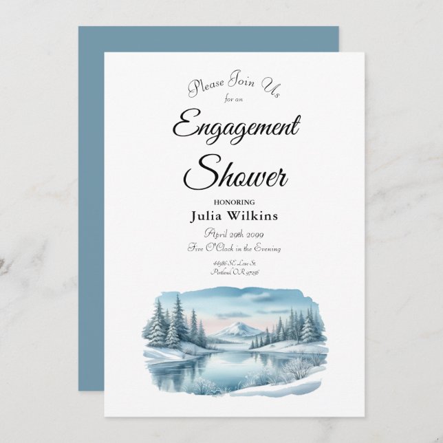 Convite Chá Noivado do Lago de Inverno Snowy Mountain (Frente/Verso)