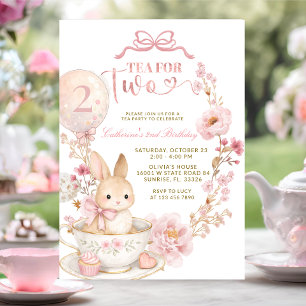 Convite Chá para Dois 2º Aniversário Coelho Primavera Rosa