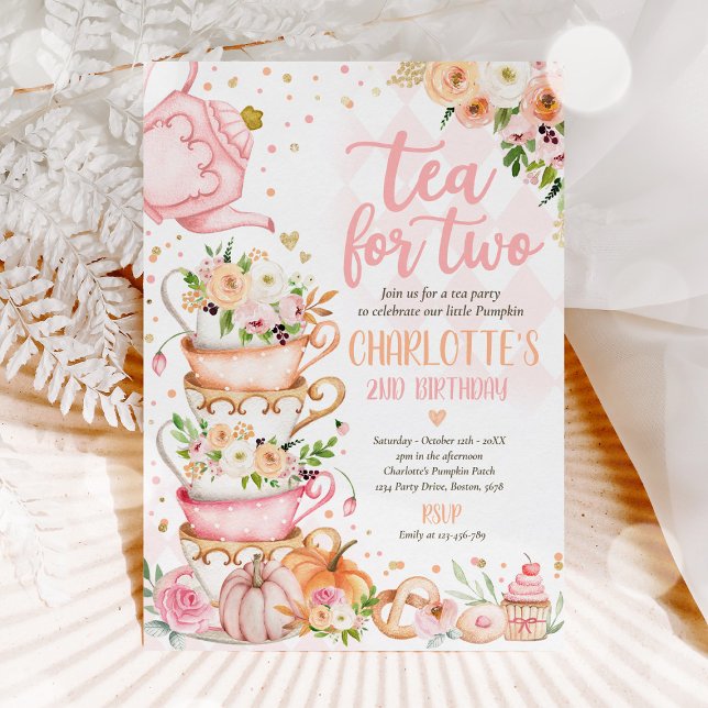 Convite Chá Para Dois Aniversário Pumpkin Autumn Floral Pa (Criador carregado)