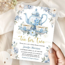 Convite Chá para Dois Chá Baby Shower Menino Dourado Azul 