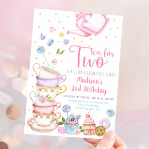 Convite Chá para dois festas cor-de-rosa no chá