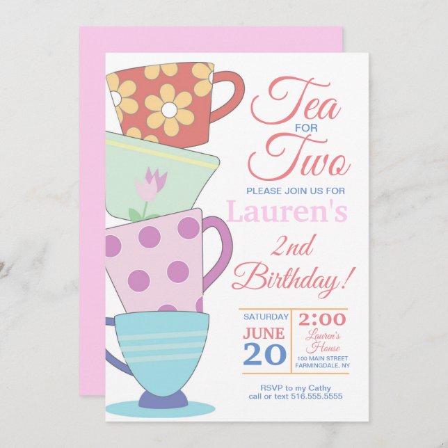 Convite Chá Para Dois segundos aniversários (Frente/Verso)
