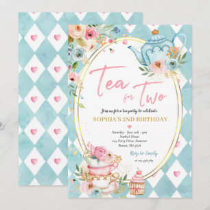 Convite Chá Para Duas Festas de aniversário Florais Rosa
