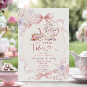 Convite Chá Para Duas Menina Floral Rosa Coquete 2º Aniver
