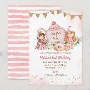 Convite Chá para Duas Princesas Festa de aniversário Rea