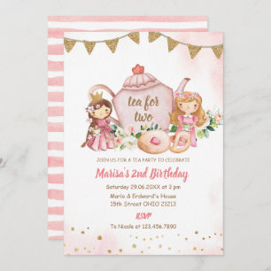 Convite Chá para Duas Princesas Festa de aniversário Real