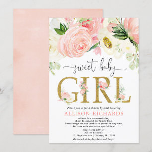 Convite Chá por chá de fraldas de garota cor-de-rosa com