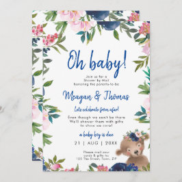 Convite chá por correio de longe chá de fraldas azul