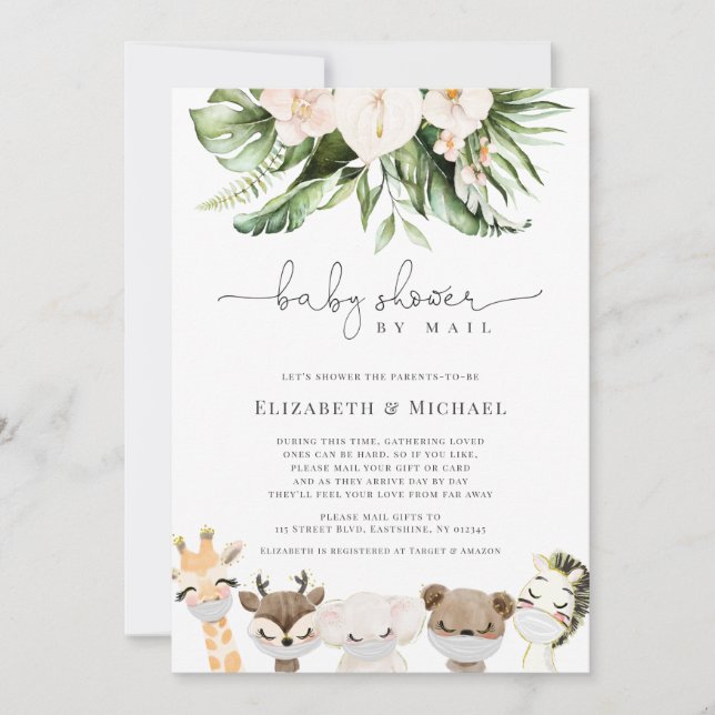 Convite Chá Por Email - Animais Safari Bebês Mascarados (Frente)