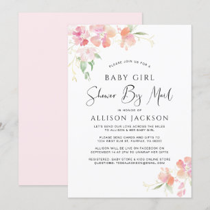 Convite Chá Por Mail Floral Pink Watercolor Baby Girl